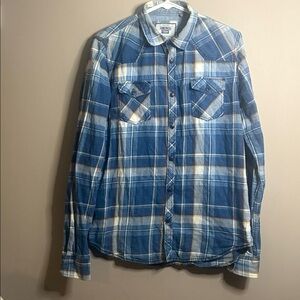 America Today Blue Plaid Button-Up Shirt Medium